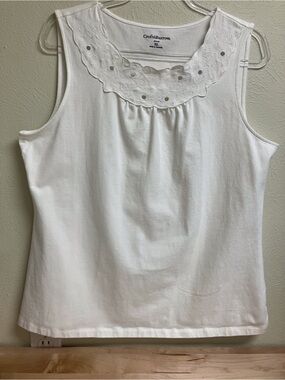 croft & barrow White Eyelet-Trim Sleeveless Tank Top